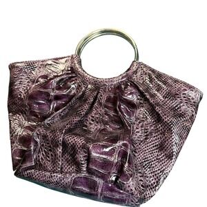 Giannini Purple‎ Faux Leather Crocodile Embossed Hobo Bag With Ring Handle